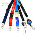 Hot sale promotional custom imprinted ribbon polyester double clip cheap screen logo printing on lanyards with buckle adjustable